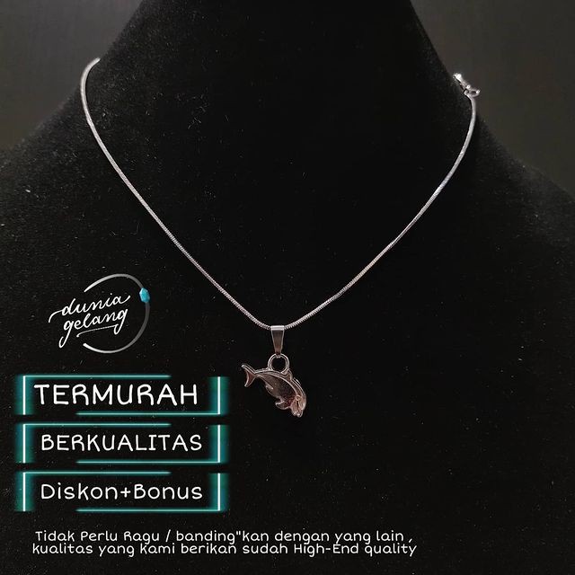 KALUNG TITANIUM DOLPHIN SILVER SIRKON BERKILAU ANTI KARAT TIDAK LUNTUR TAHAN AIR / KALUNG WANITA PRIA CEWEK COWOK ANAK / DUNIAGELANG.ID