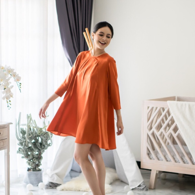 Sharo Brick Orange Nursing Dress