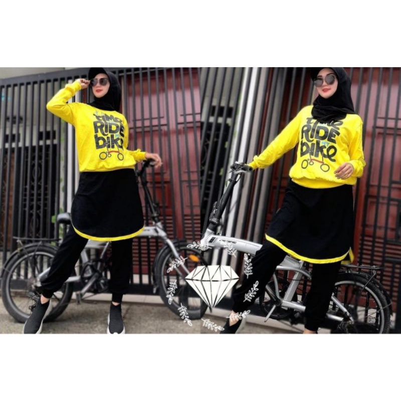 SET CELANA RIDE BIKER TR, BABYTERRY, GAMIS, HIJAB, MUSLIM, SETELAN