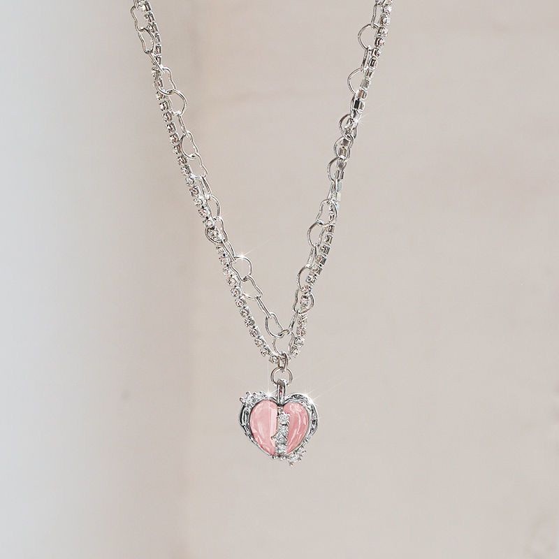 Kalung Multilayer Bentuk Hati Aksen zircon Gaya Korea Untuk Wanita