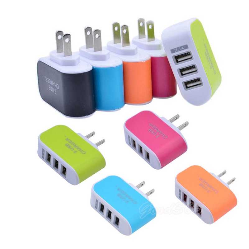 1pc Adapter Charger Dinding 3 Port USB 3.1A Portable Warna Permen Untuk Travel