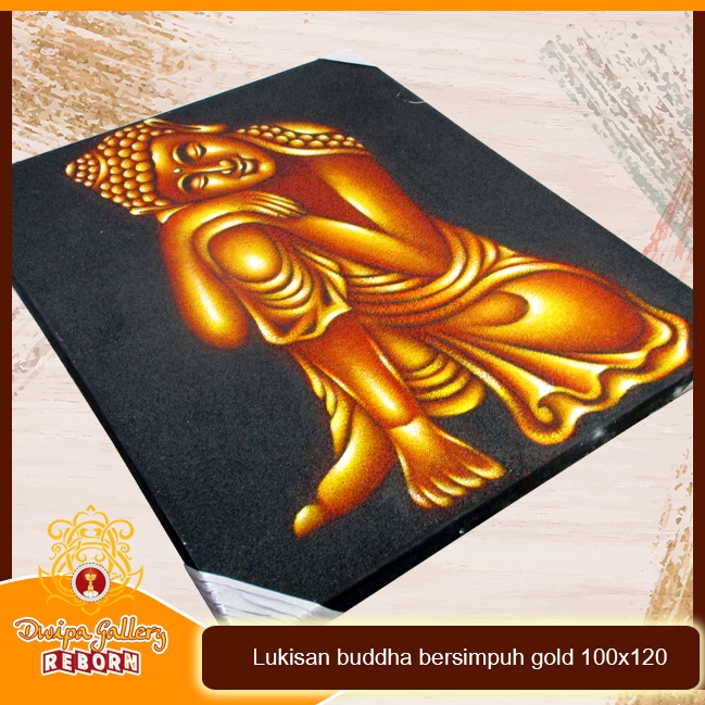 Lukisan Buddha bersimpuh gold 100 X 120