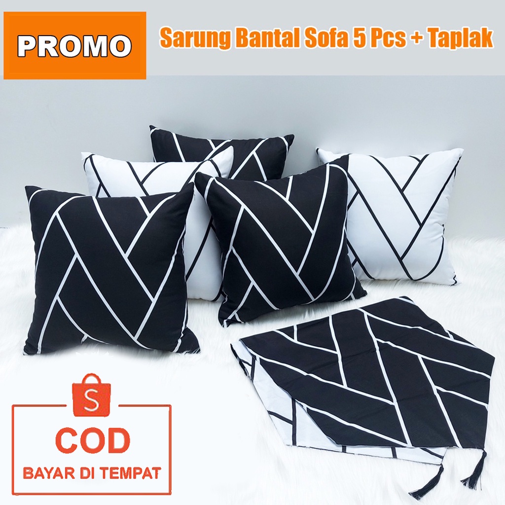 ✅COD Cover Sarung Bantal Kursi Sofa Bed Minimalis 40x40 Set 5 Pcs + Taplak Meja Home Decor Dekor Dekorasi Hiasan Sofabed Perabotan Interior Ruang Tamu Perlengkapan Rumah Tangga Murah