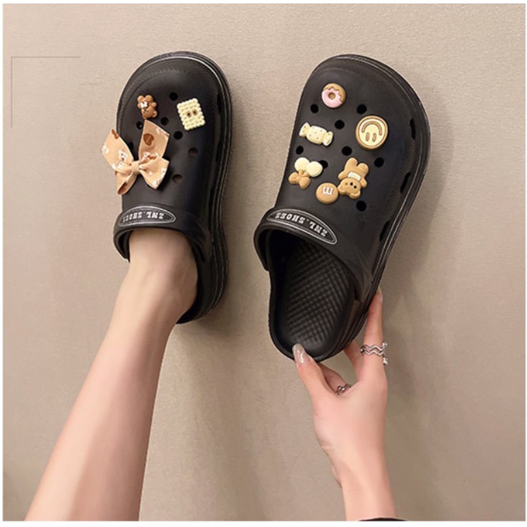 littlekiddoss SH2240 Sendal Selop Wedges Wanita Import Sandal Clog EVA Tebal 5cm Jiblitz BKK Sendal Fuji Kekinian Sendal Baim Clog Wanita