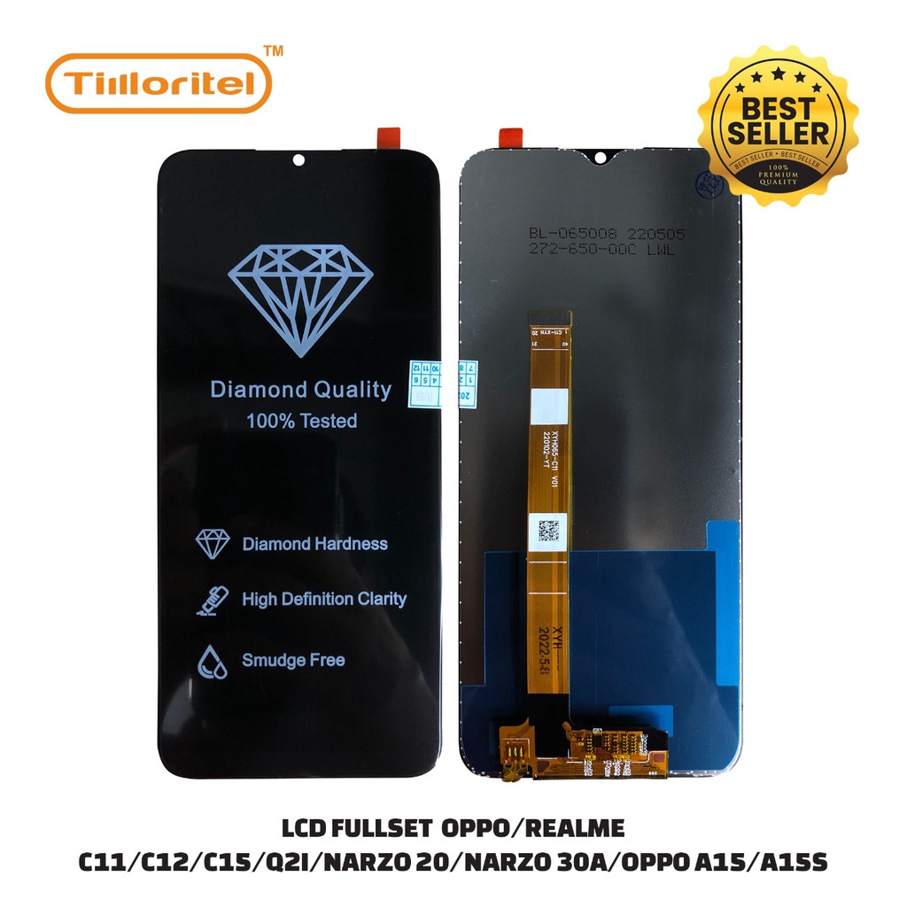 LCD+TS C11/C12/C15/Q2I/NARZO 20/NARZO 30A/OPPO A15/A15S/A16E/A16K BLACK