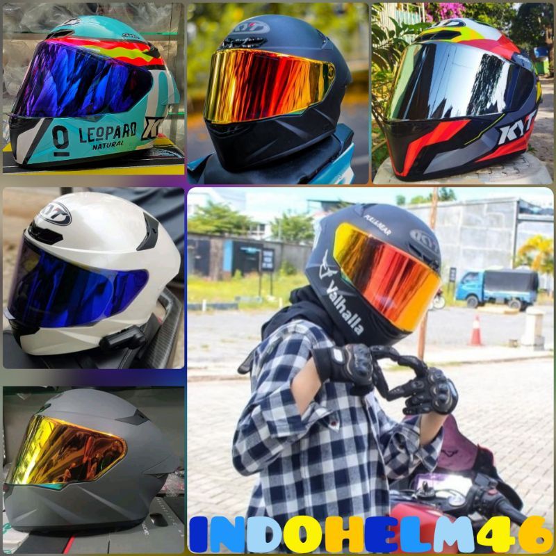 Visor flat KYT  TT course/kacaTT course/VISOR norisk  iridium blue&amp;ReD gold