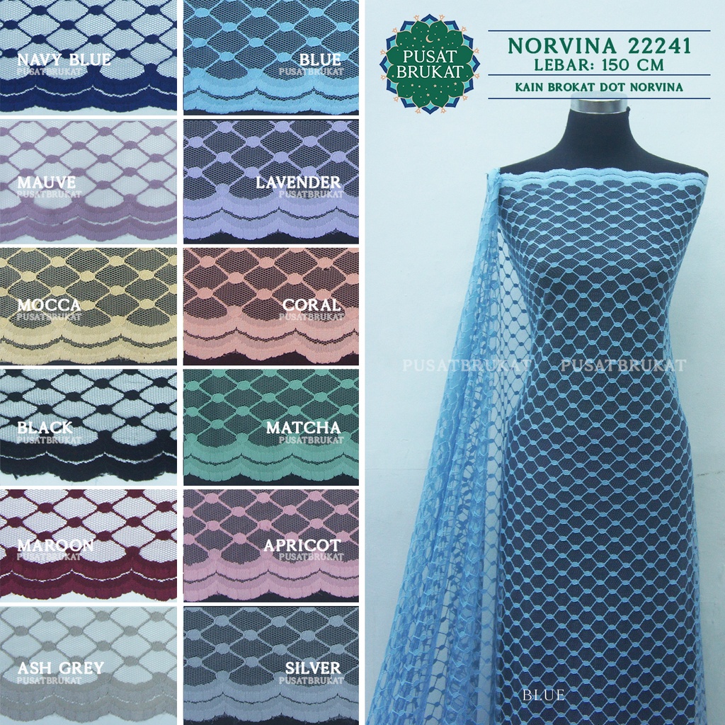 KAIN BROKAT NORVINA 22241 / BRUKAT TULLE MOTIF DIAMOND KOTAK DOT NORVINA, LEBAR 150CM [harga per 0.5]