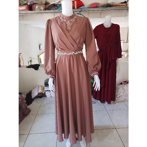 dress gaun kondangan/dress brokat tile wanita remaja/gaun muslim kekinian 2022/dress kondangan bride