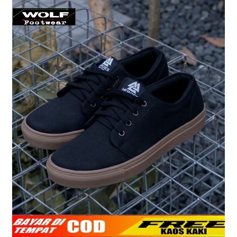 NERO BLACK GUM |WOLF x HEROES| Sepatu Lokal Shoes Local Pride HEROES NERO OS Low Cut Black Gum