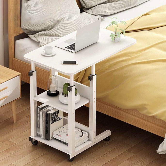 Meja Portabel 2 Rak Estetik Murah  / Meja Rak Laptop Adjustable Portable Desk with 2 Rack