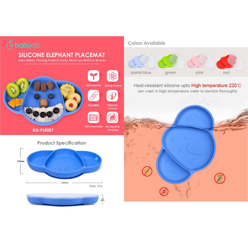 Babyqlo Placemat Bayi Silicone Elephant Placemat ( Pl8007 )