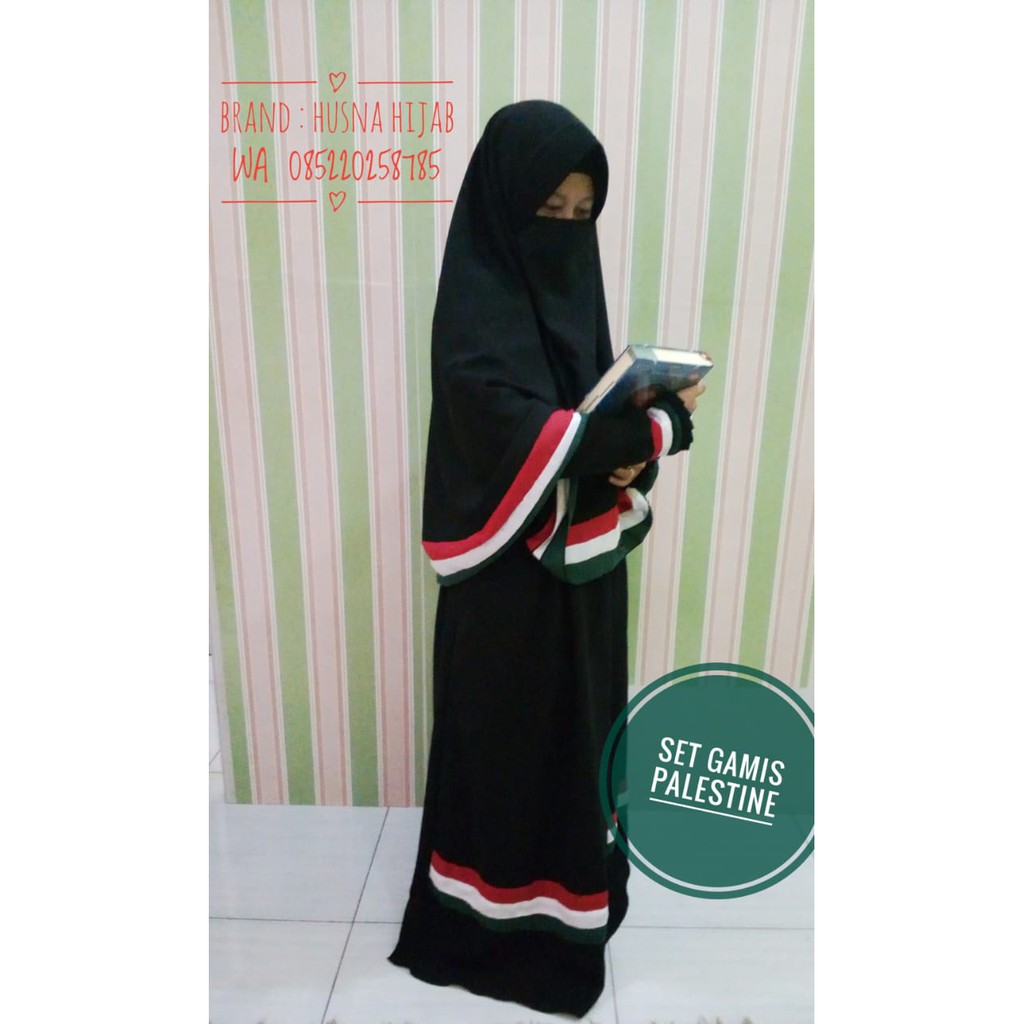 [HUSNA HIJAB] Gamis Palestine Set Free Cadar / Set Gamis Palestina  Free Cadar