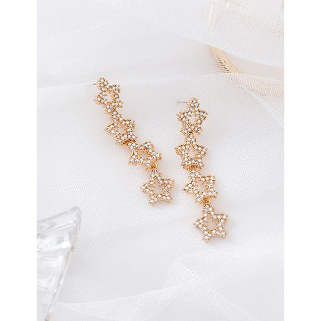 LRC Anting Tusuk Fashion Gold 925 Silver Needle Rhinestone Pentagram Earrings D55221