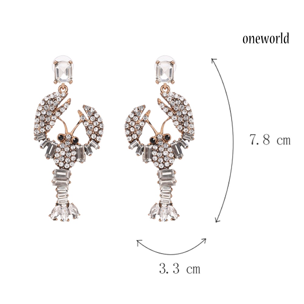 OW@ Creative Women Bling Rhinestone Inlaid Lobster Pendant Statement Stud Earrings