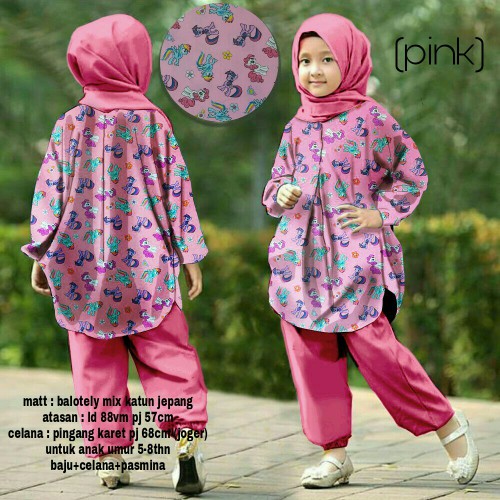 PROMO TERLARIS set una pony pink fashion anak stelan baju muslim anak