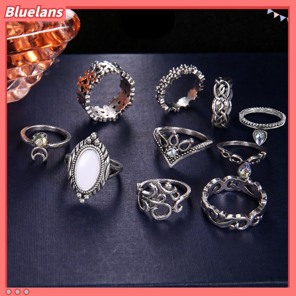 Bluelans 10Pcs Cincin Buku Jari Aneka Bentuk Gaya Retro Untuk Wanita