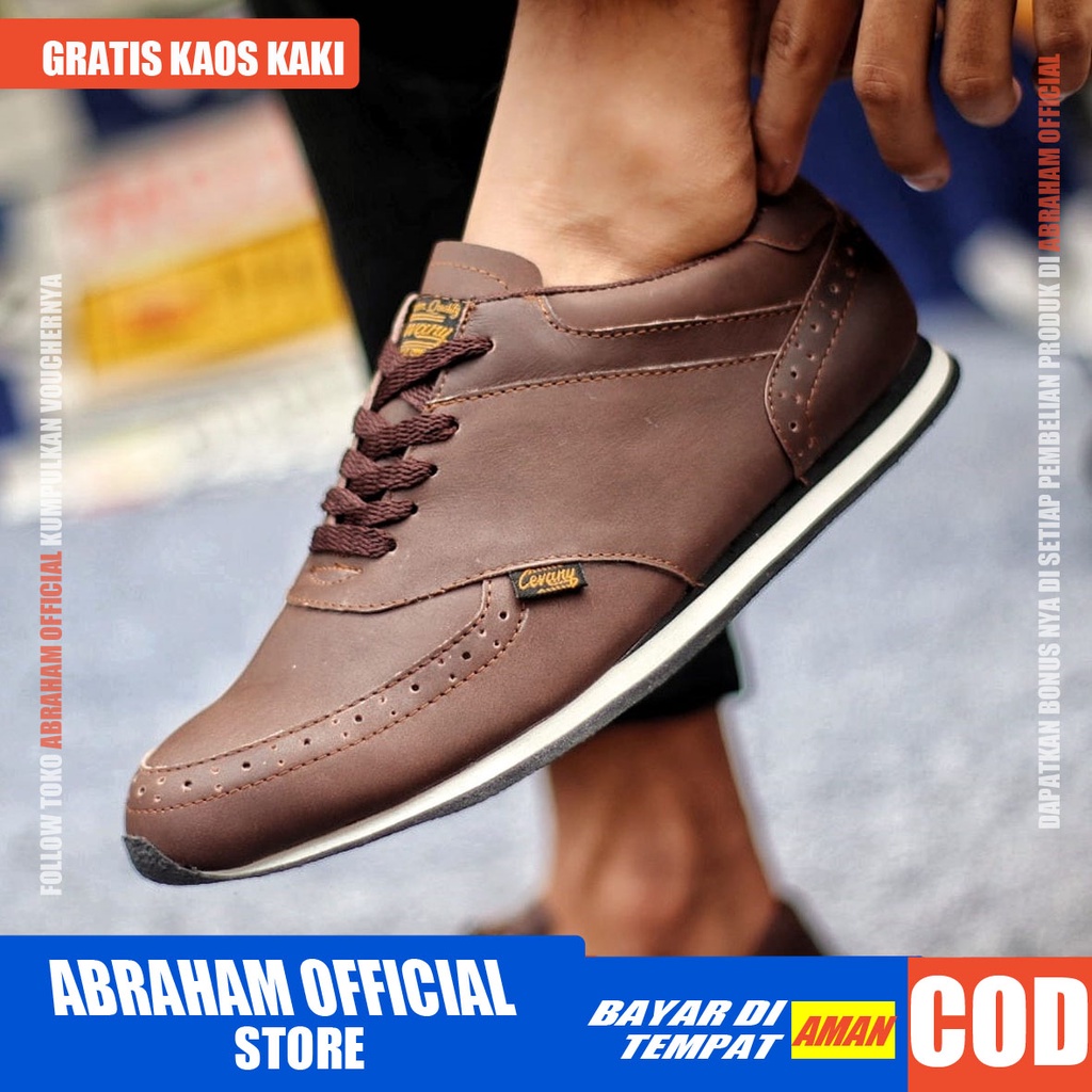 ABRHM x ERZA Sepatu Casual Sneakers Sepatu Pria Casual Sneaker Kulit Asli Sepatu Cowok / Cowo Sepatu Kasual Semi Formal Kerja Running Kuliah Gaya Santai Keren Kekinian Original Murah Terlaris