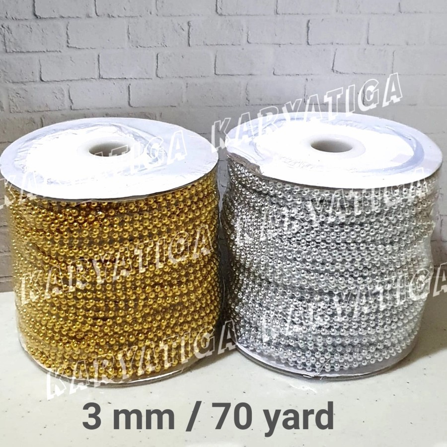 Mote Mutiara Rantai / Renteng Lada 3 mm - Emas/Perak (70 Yard)