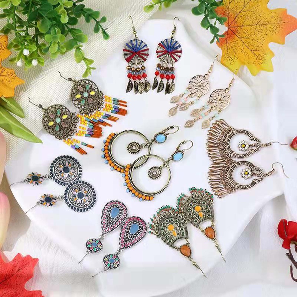 Hu Hu Hu Hu Hu Alat Bantu Pasang Kacamata♡ 1 Pasang Anting Kait Gantung Wanita Desain Hollow Hias Manikmanik Warna Warni Gaya Bohemianvintage Untuk Pesta