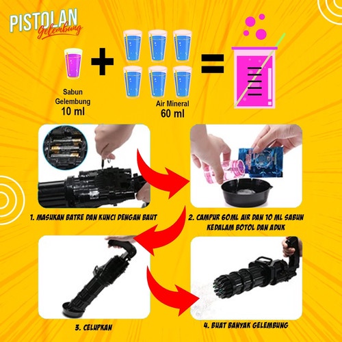 Mainan tembakan balon gelembung air sabun bubble gun pistol anak busa/Mainan Bubble Gun Tembakan Bal