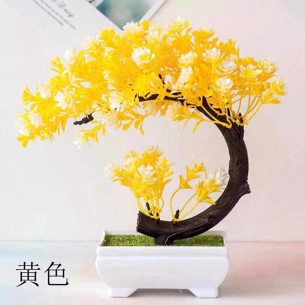 COD / Pohon Bonsai Tanaman Bonsai Bonsai Meja Pohon Plastik Bonsai Artificial Bunga Plastik P2005-KUNING