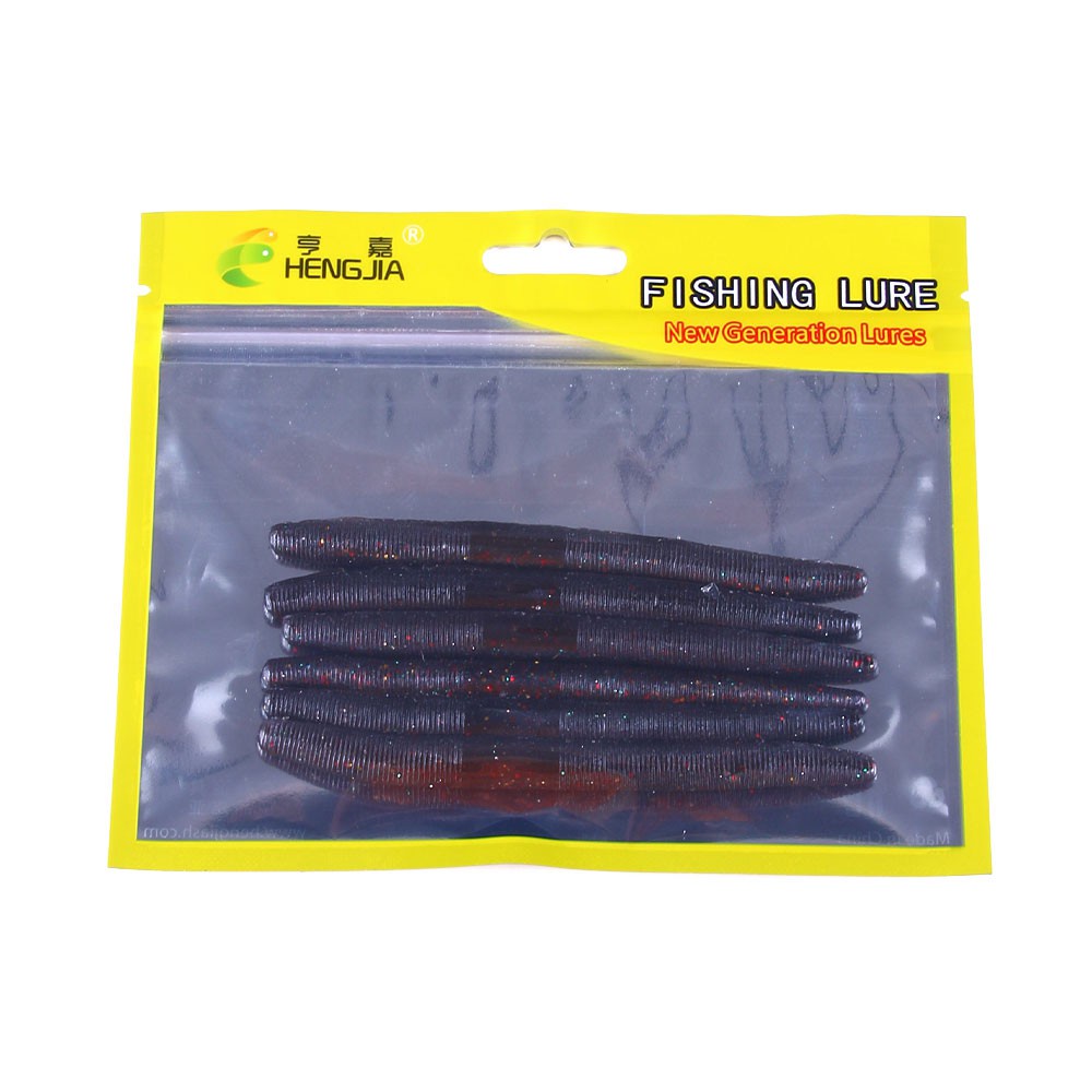 Hengjia 6pcs / Kantong Umpan Pancing Softlure Bentuk Udang Bahan Silikon 8 Warna Earthworm Baits Ukuran 11.5cm / 5.5g