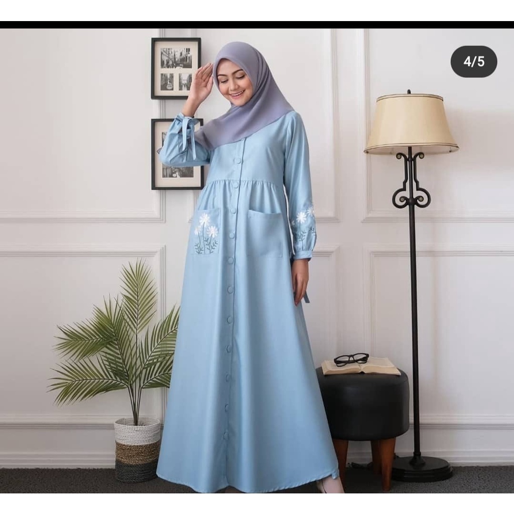 Bahan TOYOBO PREMIUM | Ukuran 5L XXXL XXL XL L M S | BORDIR DAISY MAXI DRESS JUMBO