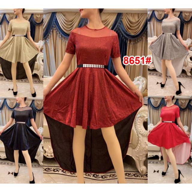 8651# dress ekor glitter import TANPA BELT