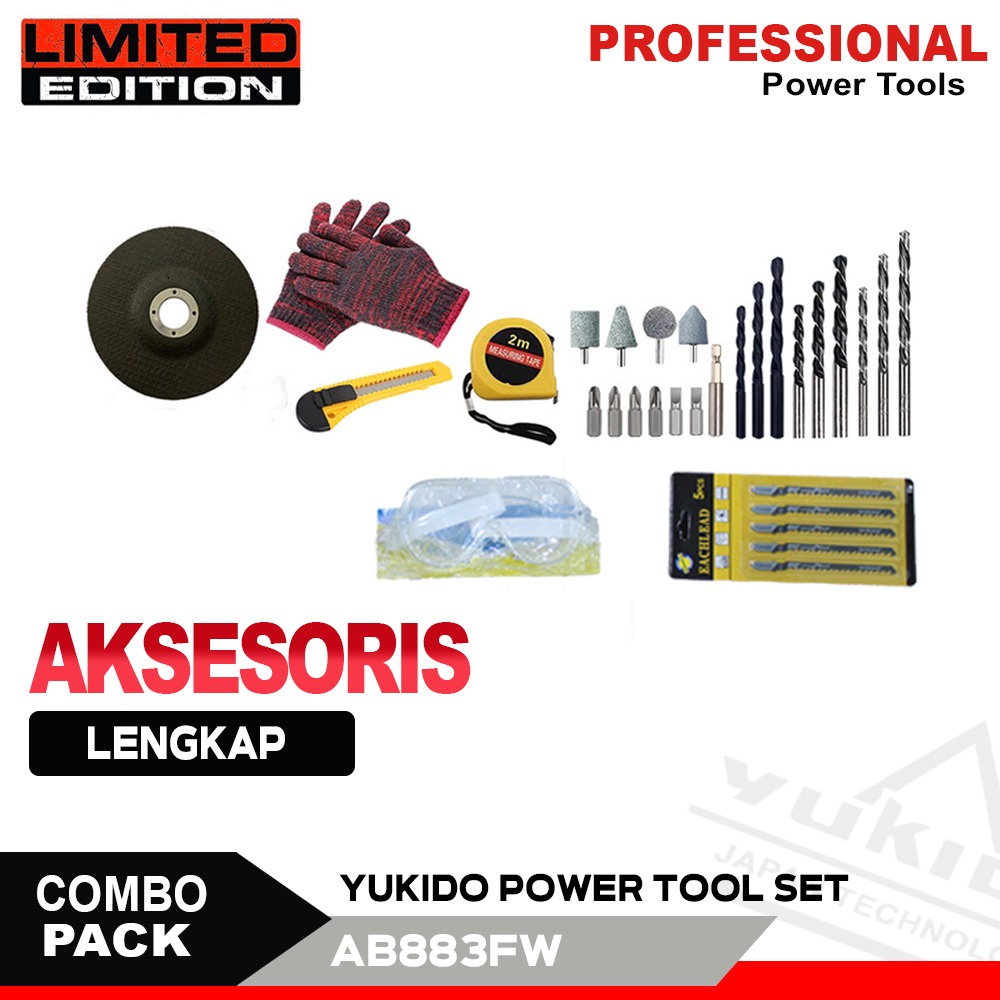 PROMO TERKINI !!! PAKET TUKANG HEMAT 3 ITEM JIGSAW YUKIDO + GERINDA YUKIDO 4 INCH+ MESIN BOR LISTRIK 13MM YUKIDO