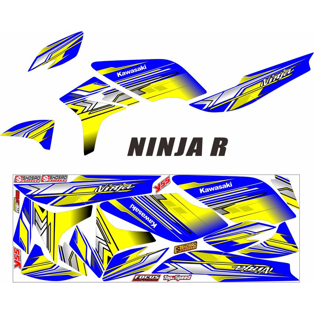 STIKER STRIPING VARIASI MOTOR KAWASAKI NINJA R MOTIF VARIASI STRIPING TERBARU ART VARIASI BIRU HIJAU