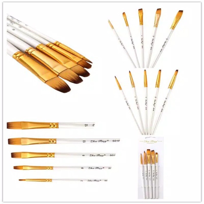 

Kuas Lukis Cat Air Akrilik Set 5 pcs Oil Acrylic Paint Brush-kuas