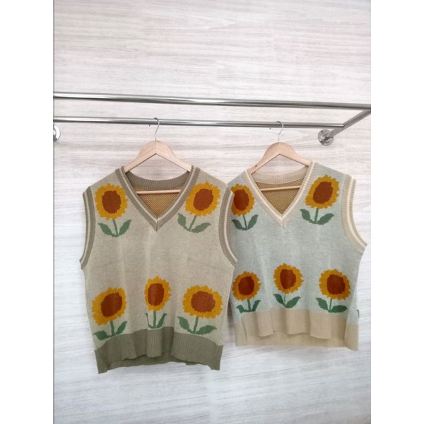 Retro Sunflowers Vest matahari Wanita Korean