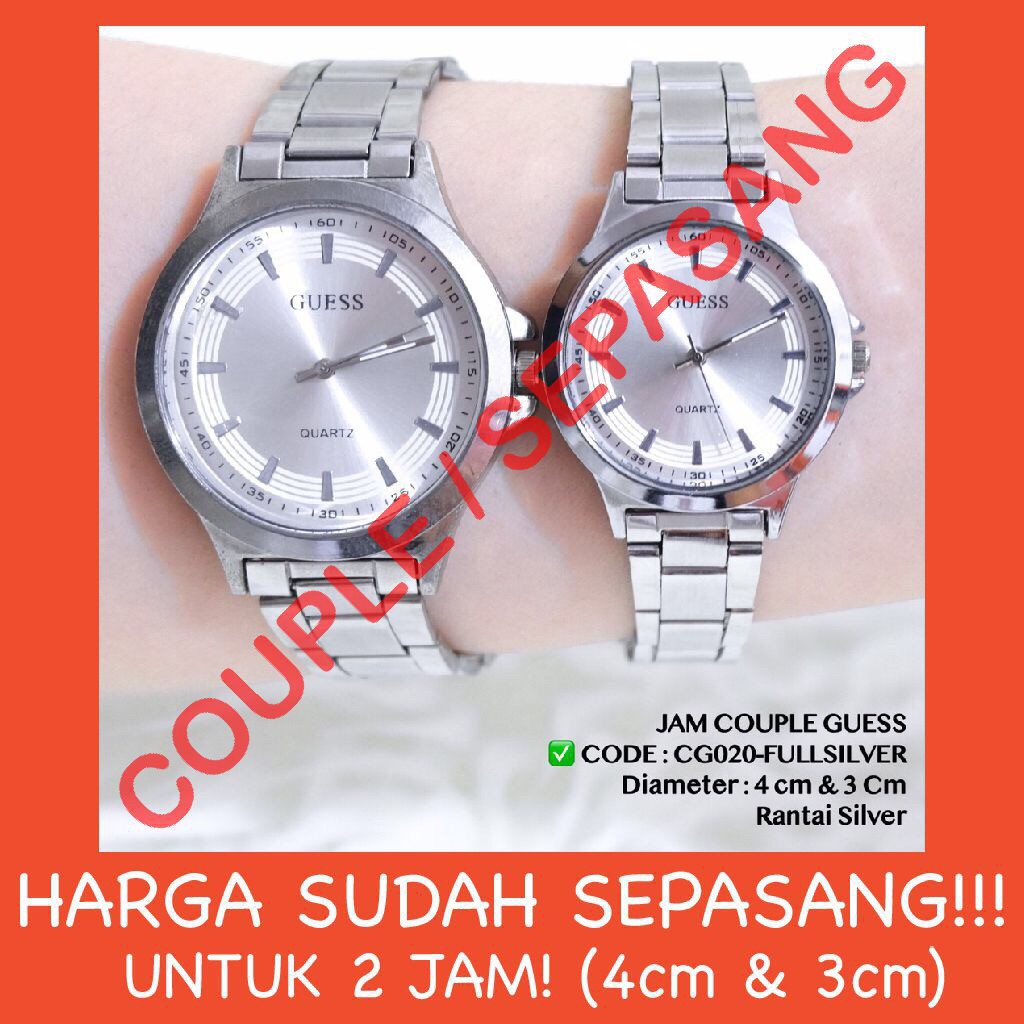 Jam tangan COUPLE murah Guess tali rantai stainless grosir ecer  free baterai cadangan CG020 CG025