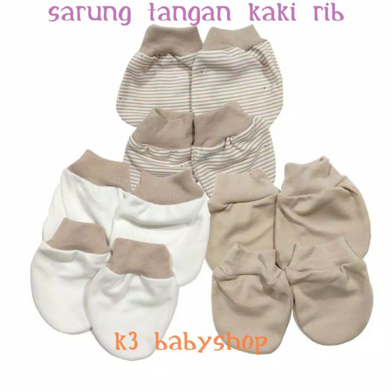 Fluffy Sarung Tangan Kaki Bayi Khaki Newborn coklat krem cream putih salur SNI STK