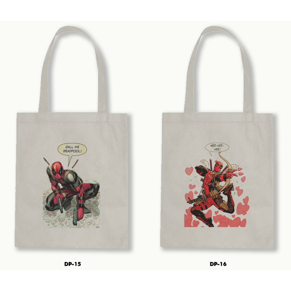 Tas Tote Bag Resleting Kanvas/Blacu  - Deadpool .01