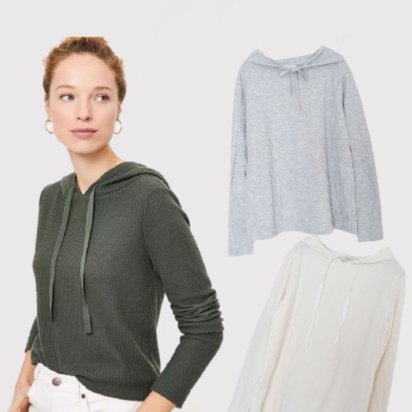 LOFT Sweater Wanita WaffleKnit Hoodie