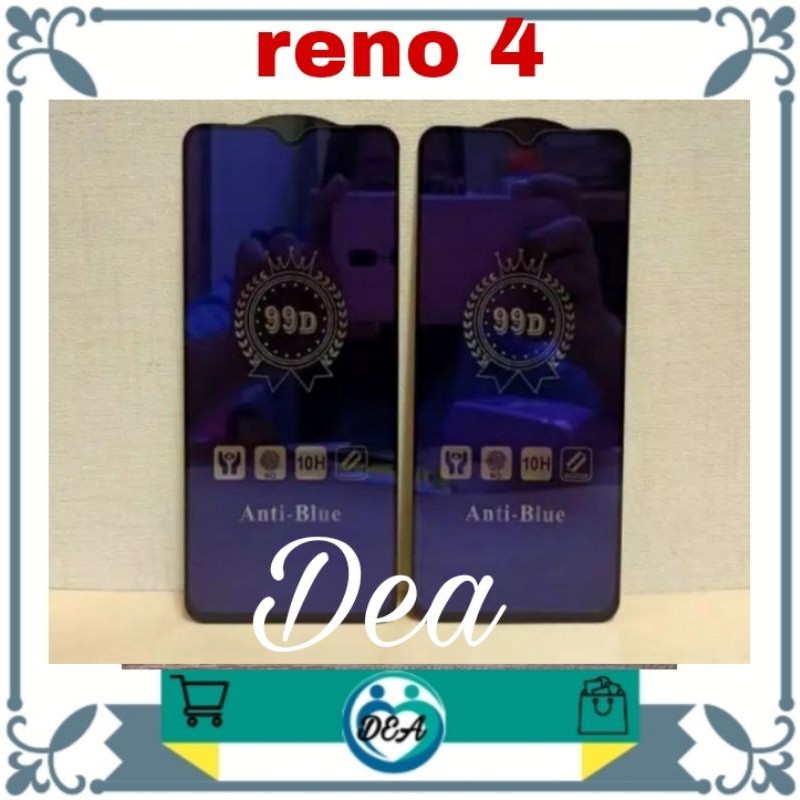 PROMO TEMPERED GLASS RENO 4 ANTI BLUE ANTI RADIASI TG FULL LEM