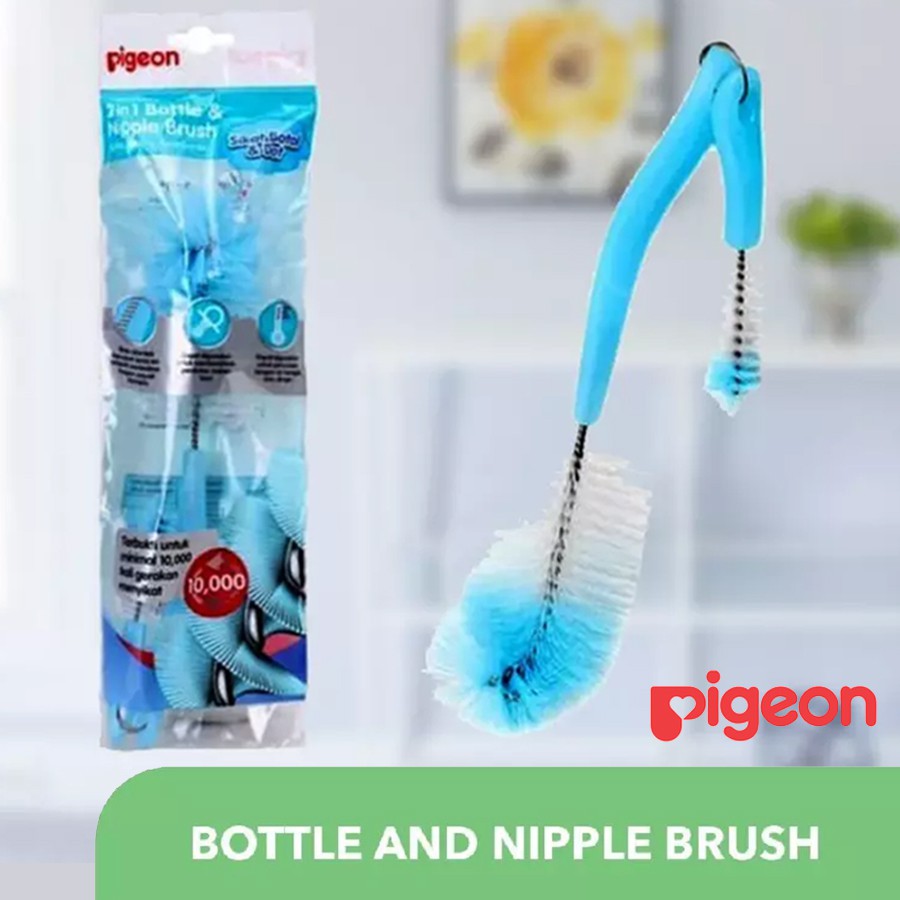 Pigeon Basic 2 In 1 Bottle &amp; Nipple Nylon Brush Sikat Nilon Botol &amp; Dot Susu Bayi