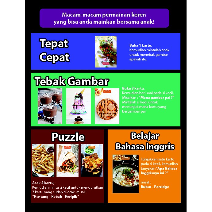 [1KG=10PCS] Konsep Flashcard Makanan dan Minuman / Flash Card / Mainan Edukasi Kartu Pintar Anak