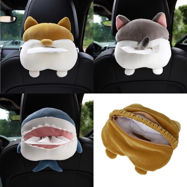 NEW BUTTT Tempat Tisu Tissue Mobil SHARK CORGI dan KUCING gantung belakang Jok dan Armbox