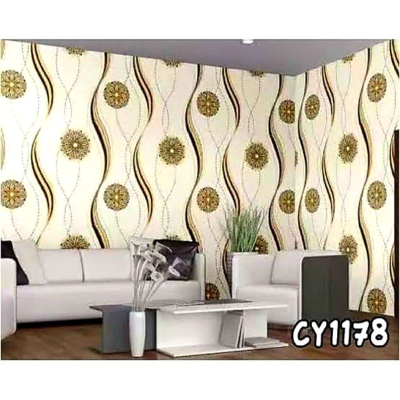 wallpaper stiker dinding motip salur keemasan