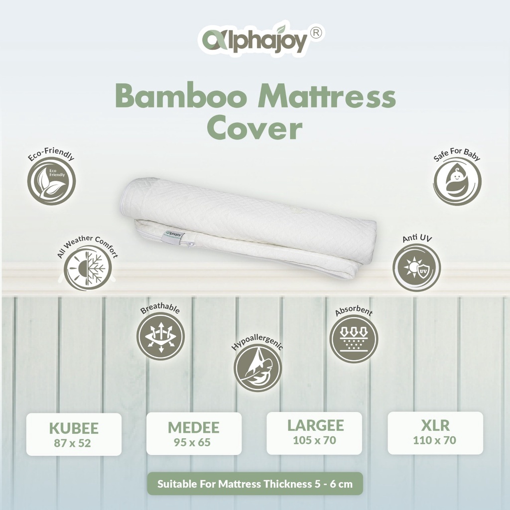 Seprai Kasur Bayi Alphajoy Bamboo Baby Mattress Cover Matras seprei anti alergi Jacquard Bambu