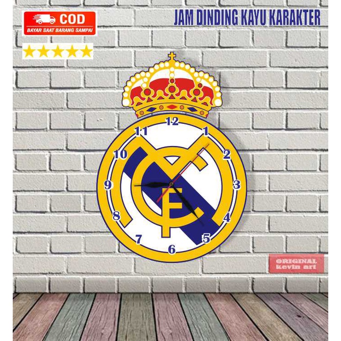 JAM DINDING KAYU UNIK BESAR MURAH GAMBAR LOGO REAL MADRID TERBARU