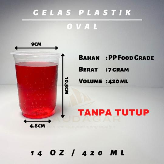 Gelas plastik oval 14 oz ( 420 ml ) 7 gram