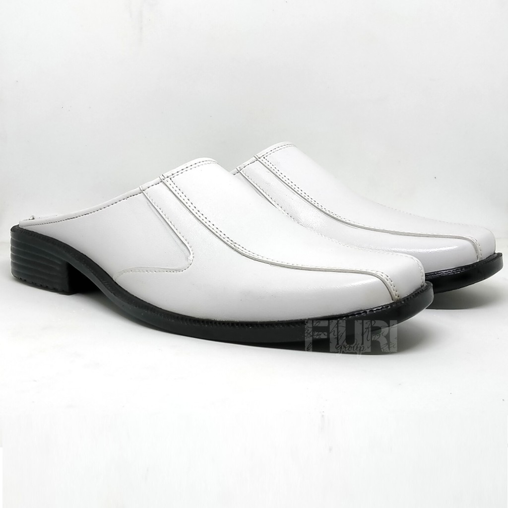 FIURI - BJ 6 Putih 38-43 - Sepatu Pantofel Selop Pria - Sepatu Formal Pria - Sepatu Pantopel Slop Kerja Kantor Cowok Murah - Bustong Slip On Nikah Promo Diskon - Sepatu Pantopel Sendal Kulit Lebaran Hari Raya Idul Fitri - Fashion Pria