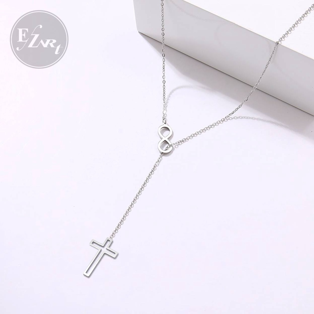 KALUNG Y SHAPE LIONTIN SALIB CROSS INFINITY LOVE JESUS HEART BAHAN STAINLESS STEEL ANTI KARAT PRIA WANITA