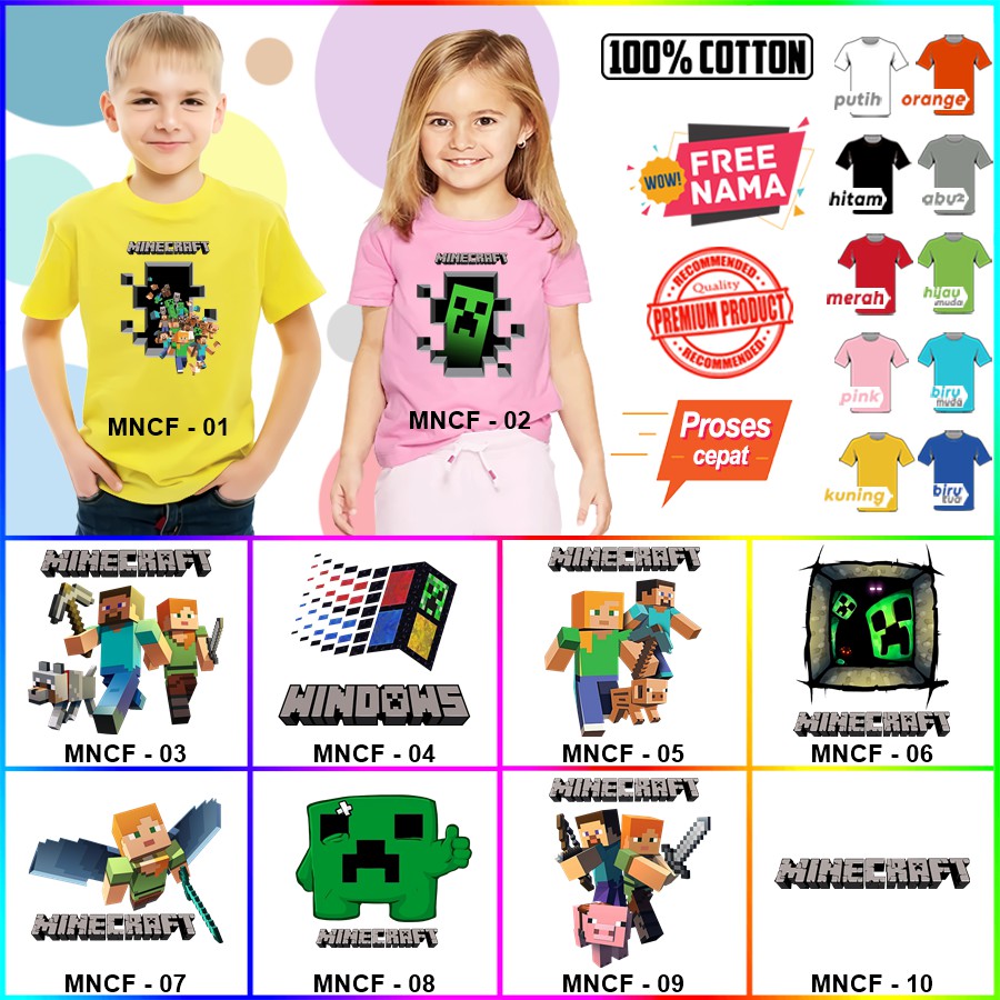 Baju Kaos ANAK DAN DEWASA MINECRAFT COUPLE (FREE NAMA)