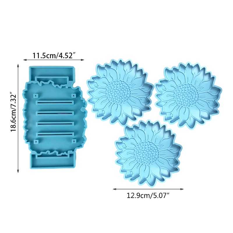 SIY  1 Set Cup Mat Pad Silicone Mould DIY Crafts Casting Tool Flower Shape Coaster with Storage Rack Epoxy Resin Mold