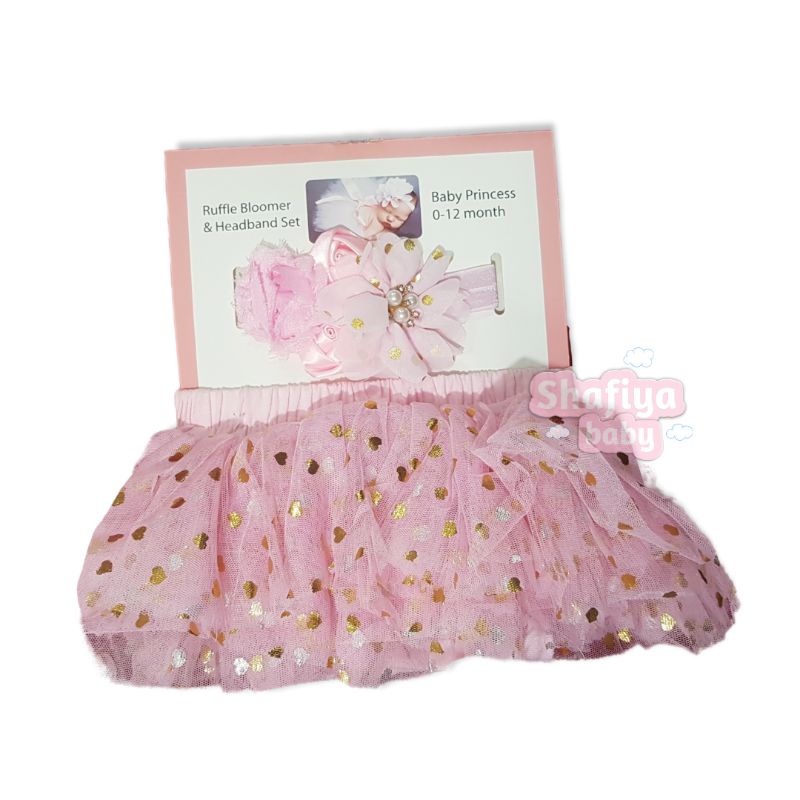 Ruffle Bloomer &amp; Headband Set 2in1 Baby Princess 0-12m