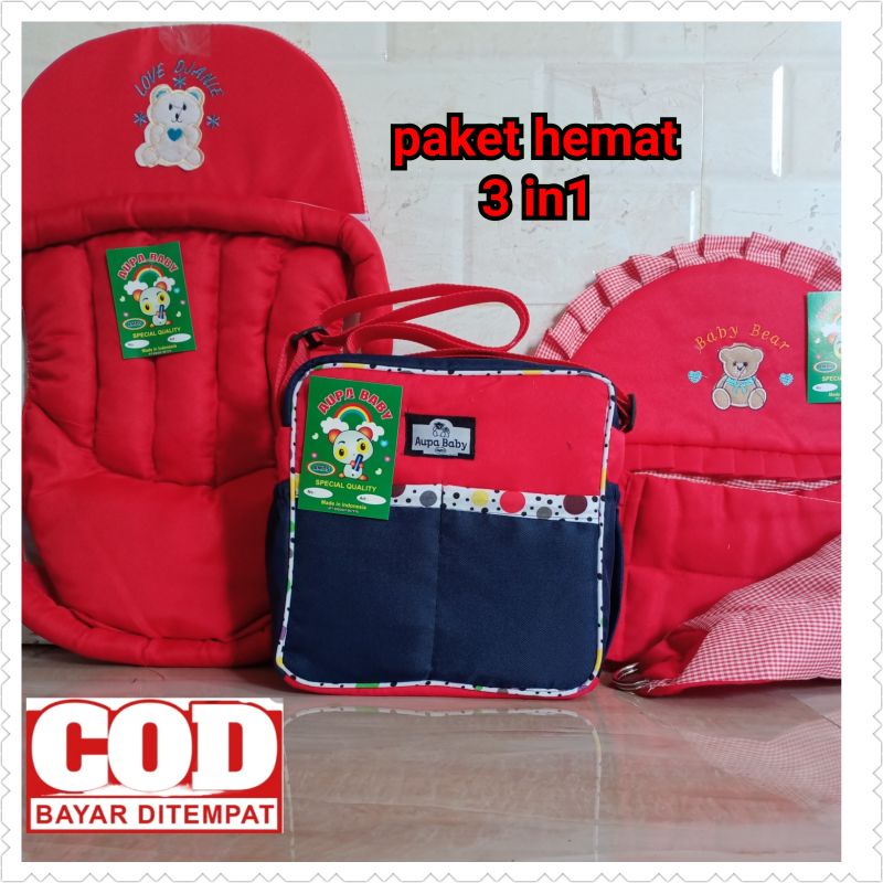 paket 3in1 Gendongan Bayi Depan Bordir Gendongan Bayi samping bordir dan Tas Bayi SP